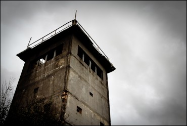 An abandoned East German watchtower in Darchau, Germany.