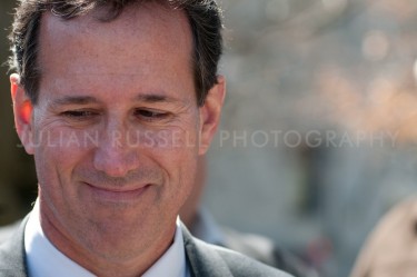 Former Pennsylvania Senator and likely presidential candidate Rick Santorum speaks with attendees at New Hampshire Tea Party Coalition's "Tax Day' Rally at the State House in Concord, NH.