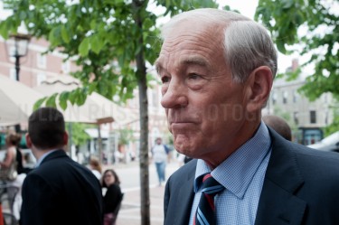 GOP presidential hopful Ron Paul speaks to potential supporters in Portsmouth, NH.