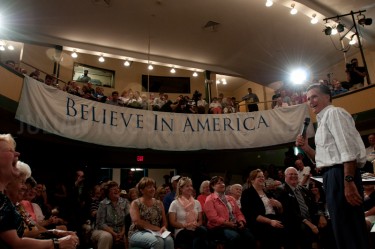 Presidential hopeful Mitt Romney speaks at a "Town Hall" style meeting in Derry, NH.