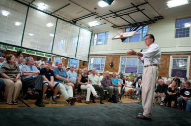 Presidential hopeful Mitt Romney speaks to potential supporters at a Town-Hall style meeting in Dover,NH.