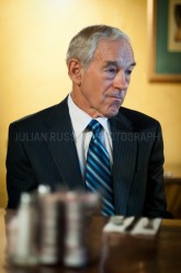 Congressman and presidential hopeful Ron Paul speaks with supporters at Espresso Cafe in Portsmouth, NH.