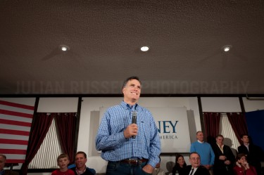 Presidential hopeful Mitt Romney holds a campaign rally at the VFW hall in Merrimack, NH  - JULIAN RUSSELL  |  METROPOL