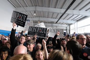 Presidential hopeful  Ron Paul held a rally at Jet Aviation in Nashua on his return to New Hampshire after a strong showing in the Iowa caucus.  - JULIAN RUSSELL | METROPOL