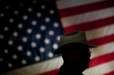 A man in a hat at a Mitt Romney Rally in Elko, Nevada.  |  JULIAN RUSSELL