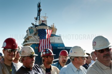 Ship builders attend a rally for presidential hopeful Mitt Romney in Panama City, Florida.  |  JULIAN RUSSELL