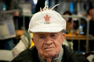 A man in an Winter Olympics hat at a Mitt Romney Rally in Elko, Nevada.  |  JULIAN RUSSELL