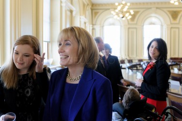 New Hampshire Governor-elect Maggie Hassan waits with her family in the senate chamber of the statehouse to be announced for her inaugural proceedings in Concord on January 3rd.