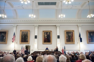 New Hampshire governor Maggie Hassan delivers her inaugural address at the statehouse in Concord on January 3rd.